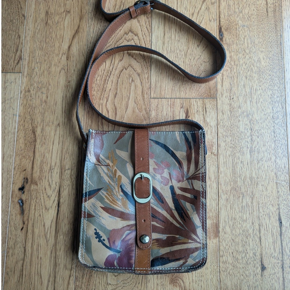 Patricia Nash Venezia Crossbody Leather Bag Brown Floral Tropical OS Boho Purse